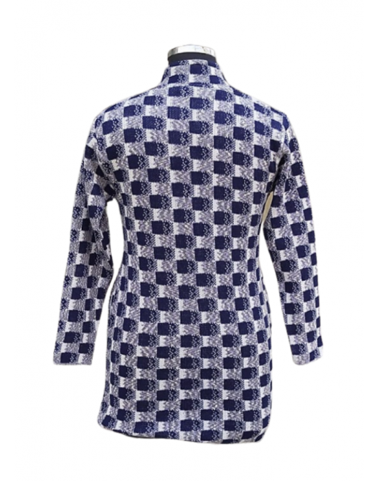 Women Long coat Navy Jacquard design
